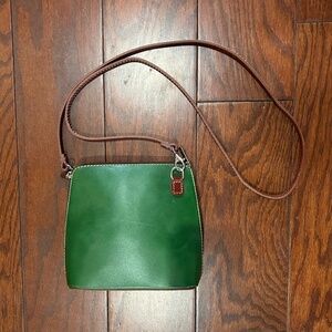 Hunter Green & Brown Real Leather Crossbody Purse Made in Italy Vera Pelle Small